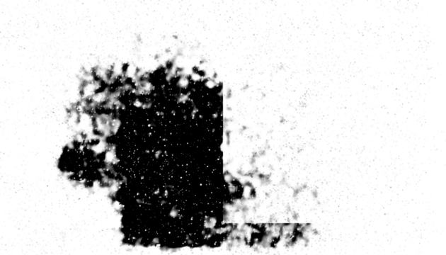 Abstract digital art, a dark central spot surrounded by a scattering of tiny colored dots