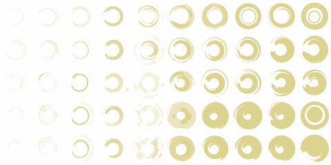 Abstract circular brush stroke progress indicators in graduating tones of yellow and beige