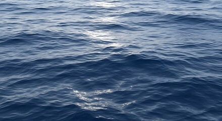 The vast and serene expanse of the deep blue ocean under sunlight's gentle touch