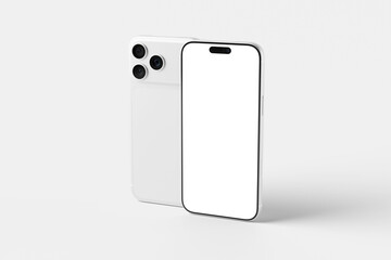 White Mobile Phone Mockup Featuring Blank Screen and Camera