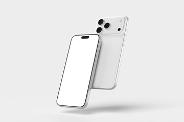 Contemporary White Mobile Phones Mockup with Empty Screen Display