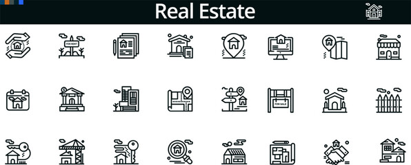 Real Estate Icon Set for Property Listings, Housing Finance, and Realtor UI Design