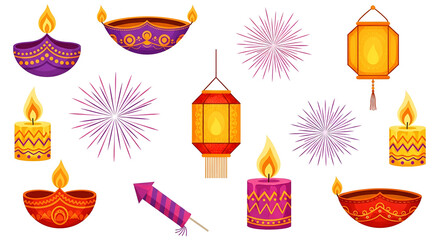 Diwali festival celebration icon or doodle element set for indian festival " Happy Diwali