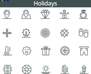 Holiday Icon Set for Seasonal Travel, Festive Activities, and Leisure UI Design