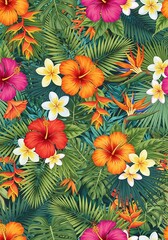 Exotic floral medley vibrant tropical bloom seamless botanical elegance