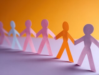 Colorful paper cutouts of people holding hands, symbolizing unity and diversity against a gradient background.