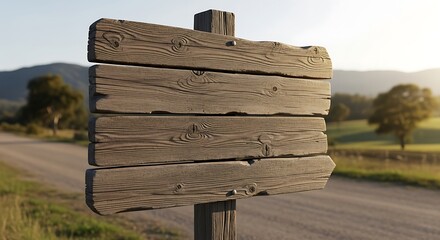 Rustic Wooden Sign in Rural Landscape.