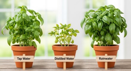 Basil Plants Comparison: Tap, Distilled, Rainwater Irrigation