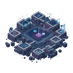 Digital Justice Framework Vector Illustration: Balancing Cybersecurity, Data Privacy, and Regulatory Compliance in Tech Infrastructure