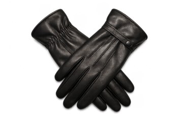 Pair of elegant black leather gloves isolated on transparent background