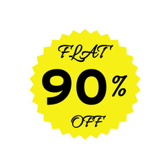 Yellow sale tag with 90 percent discount offer badge on black background, promotional marketing label, special price sticker, clearance sale banner, discount shopping sign, retail store promotion	