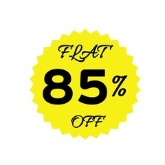 Yellow sale tag with 85 percent discount offer badge on black background, promotional marketing label, special price sticker, clearance sale banner, discount shopping sign, retail store promotion	