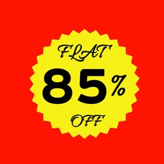 Yellow sale tag with 85 percent discount offer badge on black background, promotional marketing label, special price sticker, clearance sale banner, discount shopping sign, retail store promotion	
