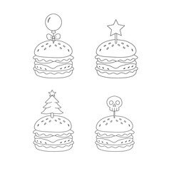 doodle burger pattern background. doodle fast food burger seamless pattern background. seamless pattern of hamburger in doodle style. Seamless Pattern of a Cheese Burger. Doodle burger with stick.