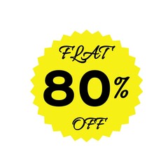 Yellow sale tag with 80 percent discount offer badge on black background, promotional marketing label, special price sticker, clearance sale banner, discount shopping sign, retail store promotion	