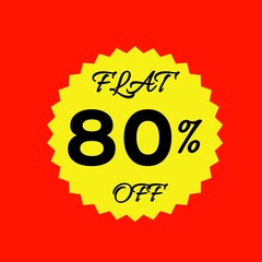 Yellow sale tag with 80 percent discount offer badge on black background, promotional marketing label, special price sticker, clearance sale banner, discount shopping sign, retail store promotion	