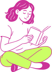 Reading education female student sitting and reading a book trending concept flat illustration