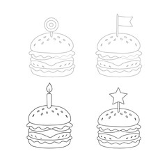 doodle burger pattern background. doodle fast food burger seamless pattern background. seamless pattern of hamburger in doodle style. Seamless Pattern of a Cheese Burger. Doodle burger with stick.