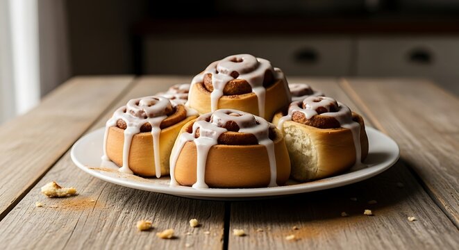 Delicious Homemade Cinnamon Rolls on Plate.