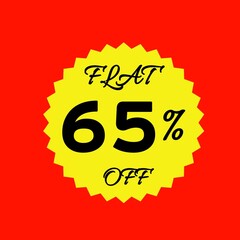 Yellow sale tag with 65 percent discount offer badge on black background, promotional marketing label, special price sticker, clearance sale banner, discount shopping sign, retail store promotion	