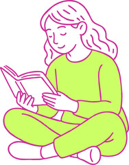 Reading education female student sitting and reading a book trending concept flat illustration
