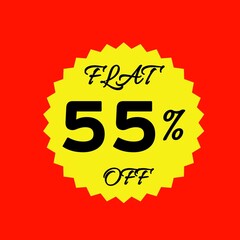 Yellow sale tag with 55 percent discount offer badge on black background, promotional marketing label, special price sticker, clearance sale banner, discount shopping sign, retail store promotion	