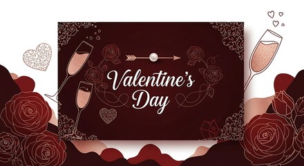 Elegant Valentine's Day celebration with champagne and roses, evoking romance and love