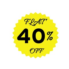 Yellow sale tag with 40 percent discount offer badge on black background, promotional marketing label, special price sticker, clearance sale banner, discount shopping sign, retail store promotion	