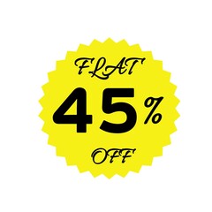 Yellow sale tag with 45 percent discount offer badge on black background, promotional marketing label, special price sticker, clearance sale banner, discount shopping sign, retail store promotion	