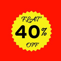 Yellow sale tag with 40 percent discount offer badge on black background, promotional marketing label, special price sticker, clearance sale banner, discount shopping sign, retail store promotion	