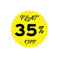 Yellow sale tag with 35 percent discount offer badge on black background, promotional marketing label, special price sticker, clearance sale banner, discount shopping sign, retail store promotion	