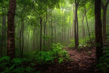 Obraz premium Misty, verdant forest path