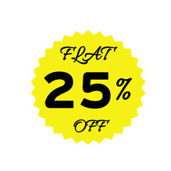 Yellow sale tag with 25 percent discount offer badge on black background, promotional marketing label, special price sticker, clearance sale banner, discount shopping sign, retail store promotion	
