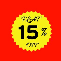 Yellow sale tag with 15 percent discount offer badge on black background, promotional marketing label, special price sticker, clearance sale banner, discount shopping sign, retail store promotion	