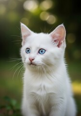Adorable White Kitten in Outdoor Setting.