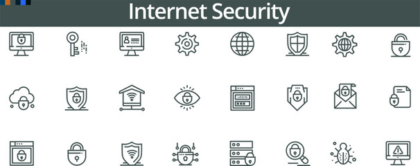 Internet Security Icon Set for Cyber Protection, Privacy Tools, and Digital Safety UI Design
