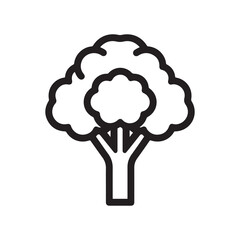 Black Outline Icon of Broccoli Vegetable Isolated on White Background