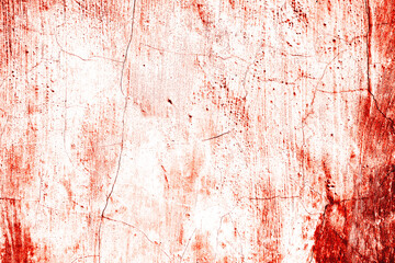 Cracked white wall with red splatter stains, suitable for grunge backgrounds, horror themes, crime scene concepts, and halloween designs.