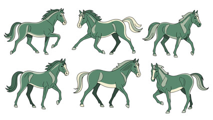 Obraz premium Elegant Green Horses in Various Dynamic Poses Isolated on Transparent Background for Artistic Projects