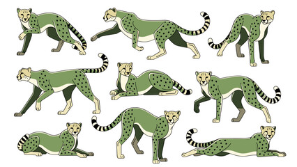 Obraz premium Collection of Green Cheetahs in Various Poses Isolated on Transparent Background