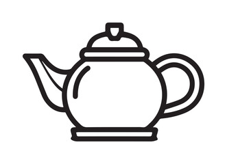 Obraz premium Black Outline of Teapot with Lid, Spout, and Handle on White