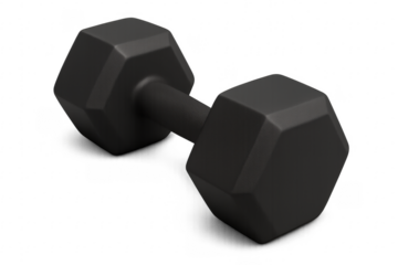 Black dumbbell laying on transparent background, promoting fitness and weightlifting