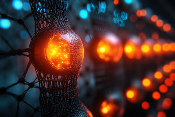 Close-up of a light bulb with multiple lights in the background.