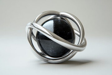 Silver ring with black stone inside.