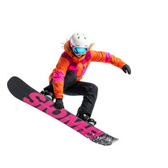 Naklejka premium snowboarder jumping isolated on white