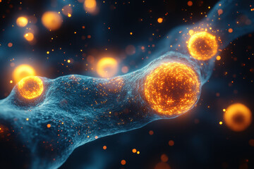 Yellow light illuminates cell in close-up.