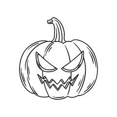 Sinister Jacko'Lantern Spooky Halloween Pumpkin. Thin Line Illustration