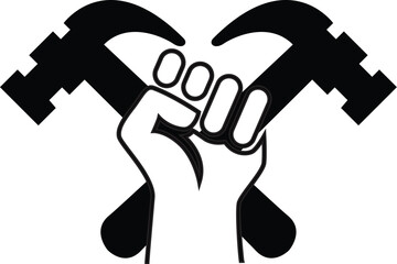 raised-fist-labor-symbol,
protest-icon-hammer-fist,
union-power-vector-graphic,
activist-solidarity-emblem
