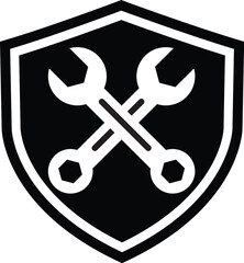Mechanic Tools Logo Badge,
Industrial Repair Shield Icon, Garage Wrench Emblem Vector, Black Wrench Shield Logo