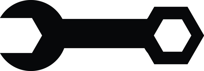 Classic Wrench Icon, Spanner Tool Symbol, Maintenance Black Wrench Logo, Mechanic Wrench Vector